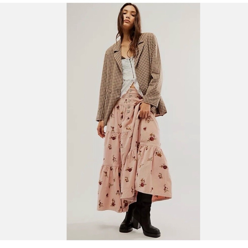 Free People Blush Pink Floral Tiered Maxi Skirt - Picture 3 of 16